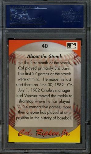 1995 Star Ripken 080 #040 Cal Ripken-About the Streak-1 PSA 10 #21143482 - Back