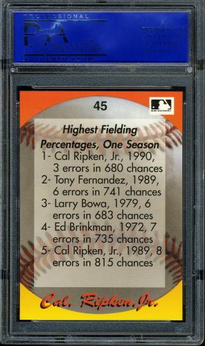 1995 Star Ripken 080 #045 Cal Ripken-Highest Fielding Percentages PSA 10 #11786553 - Back