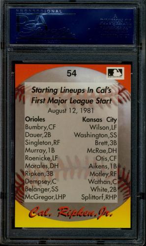 1995 Star Ripken 080 #054 Cal Ripken-Starting Lineup/1st major league start PSA 10 #20708311 - Back