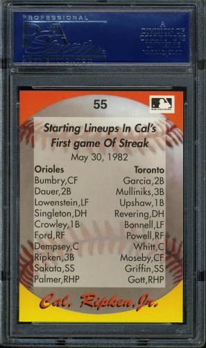 1995 Star Ripken 080 #055 Cal Ripken-Starting Lineup/1st game of Streak PSA 10 #17250977 - Back