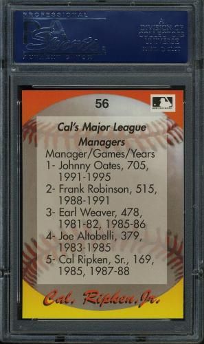 1995 Star Ripken 080 #056 Cal Ripken-Cal's Major League Managers PSA 10 #17692419 - Back