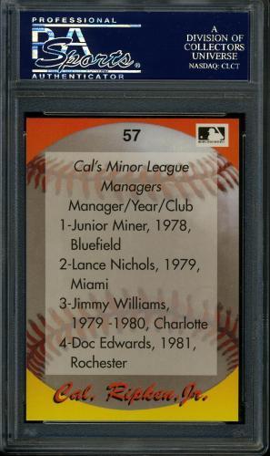 1995 Star Ripken 080 #057 Cal Ripken-Cal's Minor League Managers PSA 10 #23938134 - Back
