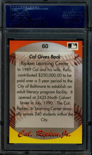 1995 Star Ripken 080 #060 Cal Ripken-Cal Gives Back-1 PSA 10 #20708312 - Back