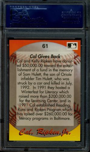 1995 Star Ripken 080 #061 Cal Ripken-Cal Gives Back-2 PSA 10 #20708313 - Back