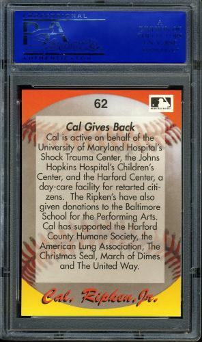 1995 Star Ripken 080 #062 Cal Ripken-Cal Gives Back-3 PSA 10 #30980124 - Back