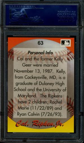 1995 Star Ripken 080 #063 Cal Ripken-Personal Info PSA 10 #20708314 - Back