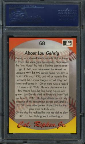 1995 Star Ripken 080 #068 Cal Ripken-About Lou Gehrig PSA 10 #20708316 - Back