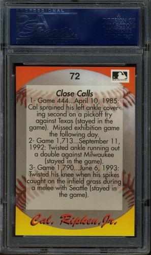1995 Star Ripken 080 #072 Cal Ripken-Close Calls PSA 10 #21143488 - Back
