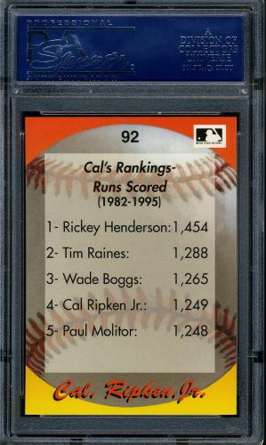 1995 Star Ripken 110 #092 Cal Ripken, Jr. PSA 10 #16861201 - Back