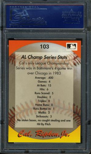 1995 Star Ripken 110 #103 Cal Ripken, Jr. PSA 10 #17250978 - Back