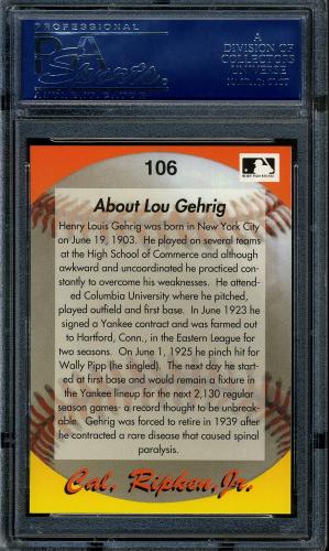 1995 Star Ripken 110 #106 Cal Ripken, Jr. PSA 10 #16861215 - Back