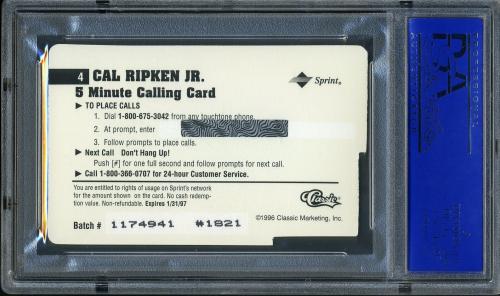 1996 Assets A Cut Above Phone Cards #4 Cal Ripken PSA 10 #11786180 - Back
