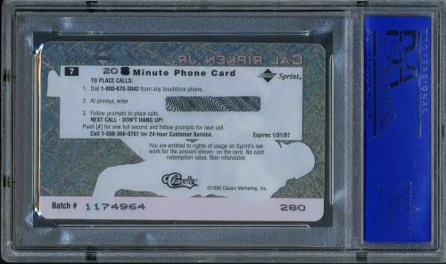 1996 Assets Crystal Phone Cards $20 #7 Cal Ripken PSA 10 #11786182 - Back