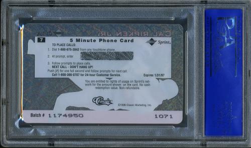 1996 Assets Crystal Phone Cards #7 Cal Ripken PSA 10 #11786181 - Back