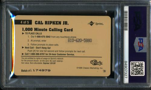 1996 Assets Phone Cards $1000 #4 Cal Ripken PSA 7 #8490327 - Back