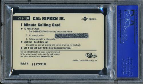 1996 Assets Phone Cards $1 #21 Cal Ripken PSA 10 #11786183 - Back