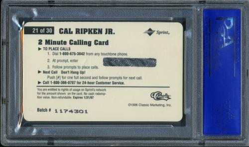 1996 Assets Phone Cards $2 #21 Cal Ripken PSA 10 #11786185 - Back