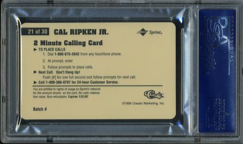 1996 Assets Phone Cards $2 Hot Print [Unissued] #21 Cal Ripken PSA 10 #17250981 - Back