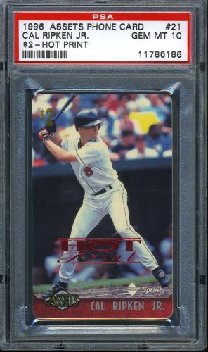 1996 Assets Phone Cards $2 Hot Print #21 Cal Ripken PSA 10 #11786186