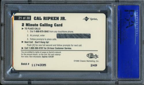 1996 Assets Phone Cards $2 Hot Print #21 Cal Ripken PSA 10 #11786186 - Back