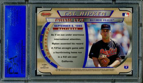 1996 Bowman's Best Cuts Atomic Refractors [Uncut] #11 Cal Ripken PSA 10 #81480816 - Back