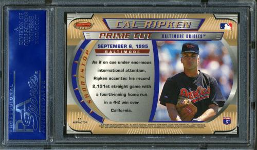 1996 Bowman's Best Cuts Refractors [Uncut] #11 Cal Ripken PSA 10 #16175781 - Back