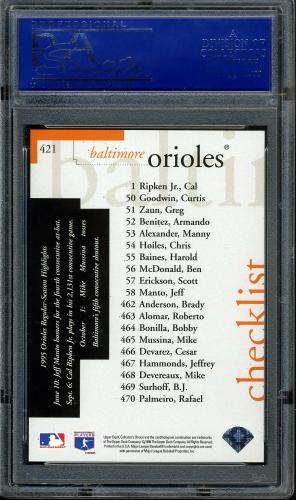 1996 Collector's Choice #421 Cal Ripken TC PSA 10 #09125477 - Back