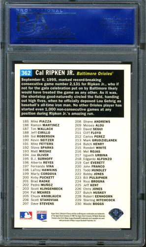 1996 Collector's Choice Silver Signature #362 Cal Ripken CL PSA 10 #14401901 - Back