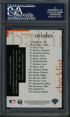 1996 Collector's Choice Silver Signature #421 Cal Ripken TC PSA 10 #24874049 - Back