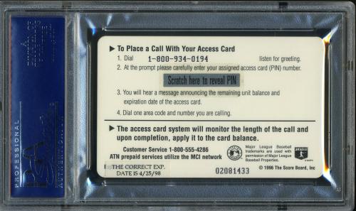 1996 Classic Cal Ripken Jr. $100 Phone Card Cal Ripken Jr. (hitting of tee) PSA 10 #17250982 - Back