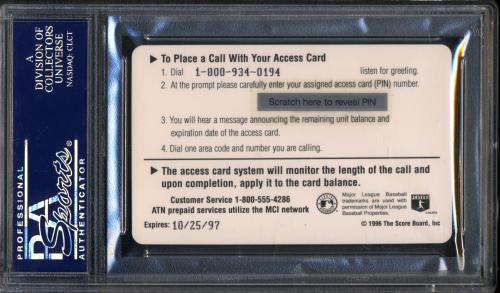 1996 Classic Cal Ripken Jr. $100 Phone Card Cal Ripken Jr. (throwing) PSA 10 #23918036 - Back