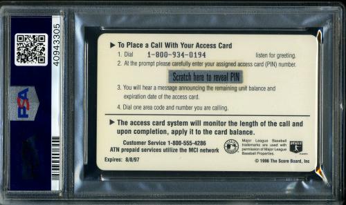 1996 Classic Cal Ripken Jr. $100 Phone Card Cal Ripken Jr. (throwing) PSA 10 #40943305 - Back