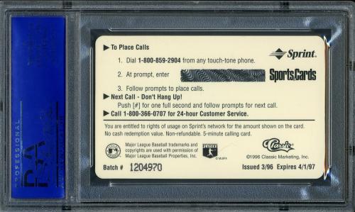 1996 Classic/Sports Cards Phone Card Cal Ripken Jr. PSA 10 #11786204 - Back