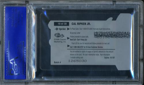 1996 Clear Assets $1 Phone Cards #16 Cal Ripken PSA 10 #12032130 - Back