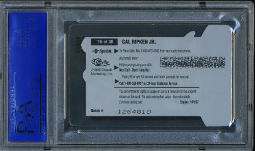 1996 Clear Assets $2 Phone Cards #16 Cal Ripken PSA 9 #11786205 - Back