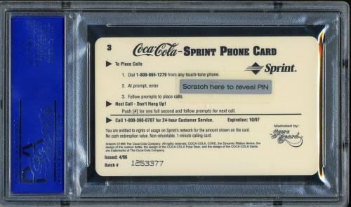 1996 Coca-Cola Cal Ripken $1 Phone Cards #3 Cal Ripken Jr. (batting) $1 phone PSA 10 #30980140 - Back