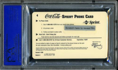 1996 Coca-Cola Cal Ripken $1 Phone Cards #4 Cal Ripken Jr. (throwing) $1 phone PSA 10 #30980141 - Back