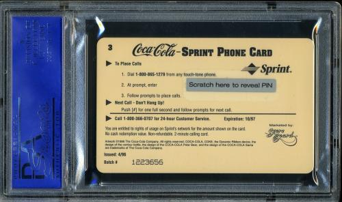 1996 Coca-Cola Cal Ripken $2 Phone Cards #3 Cal Ripken Jr. (batting) $2 phone PSA 10 #12032132 - Back
