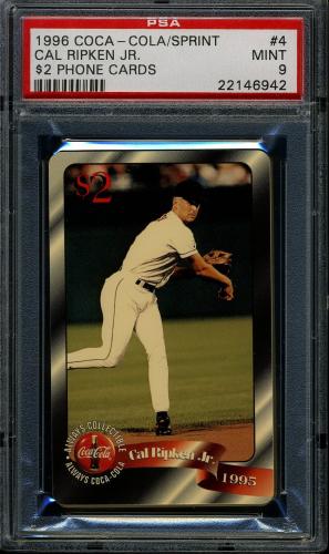 1996 Coca-Cola Cal Ripken $2 Phone Cards #4 Cal Ripken Jr. (throwing) $2 phone PSA 9 #22146942