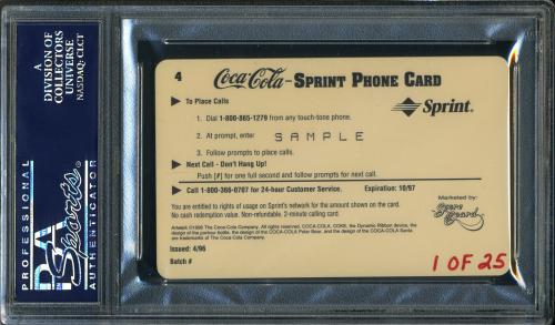1996 Coca-Cola Cal Ripken $2 Phone Cards Gold - Sample #4 Cal Ripken Jr. (throwing) $2 phone PSA 8 #23938144 - Back
