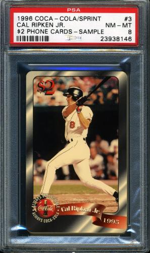 1996 Coca-Cola Cal Ripken $2 Phone Cards - Sample #3 Cal Ripken Jr. (batting) $2 phone PSA 8 #23938146
