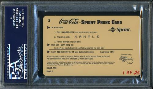1996 Coca-Cola Cal Ripken $2 Phone Cards - Sample #3 Cal Ripken Jr. (batting) $2 phone PSA 8 #23938146 - Back