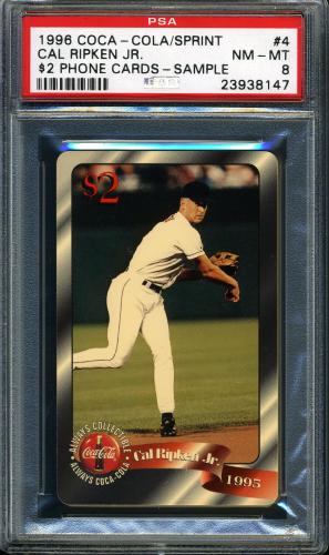 1996 Coca-Cola Cal Ripken $2 Phone Cards - Sample #4 Cal Ripken Jr. (throwing) $2 phone PSA 8 #23938147