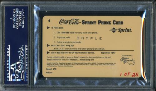 1996 Coca-Cola Cal Ripken $2 Phone Cards - Sample #4 Cal Ripken Jr. (throwing) $2 phone PSA 8 #23938147 - Back