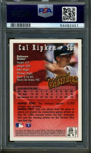 1996 Finest No Coating #025 Cal Ripken G PSA 10 #54482451 - Back