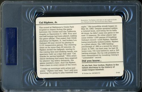 1996 Grolier Inc. Life in America #C-10 Cal Ripken, Jr. PSA 9 #21307784 - Back