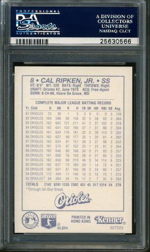 1996 Kenner Starting Lineup Cards Cal Ripken [Star Fielders] PSA 10 #25630566 - Back