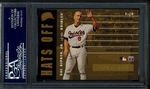 1996 Leaf Hats Off #1 Cal Ripken PSA 10 #22281646 - Back