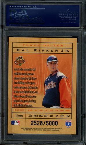 1996 Leaf Limited Lumberjacks #3 Cal Ripken PSA 10 #21784019 - Back