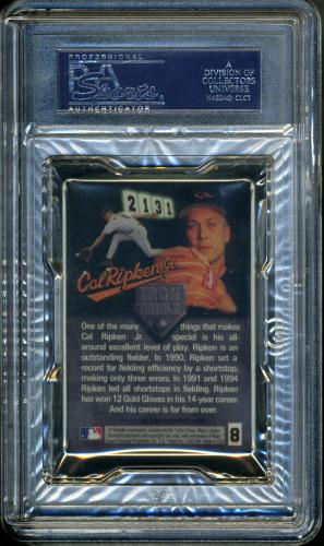 1996 Metallic Impressions Ripken #08 Cal Ripken, Jr. (Reaching for the ball) PSA 10 #23938159 - Back